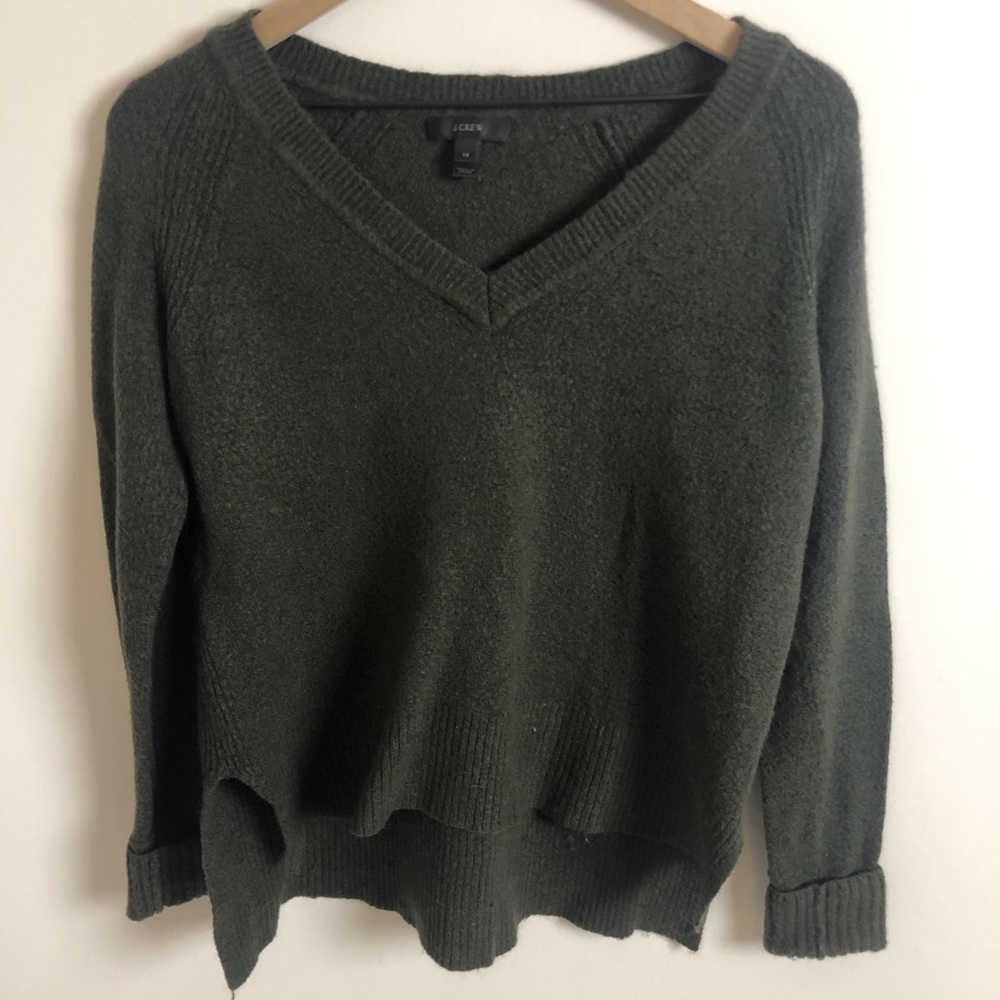 J Crew Wool Blend Forest Green V neck sweater